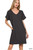 Brushed DTY (Drawn Textured Yarn) Rolled Short Sleeve V- Neck Dress