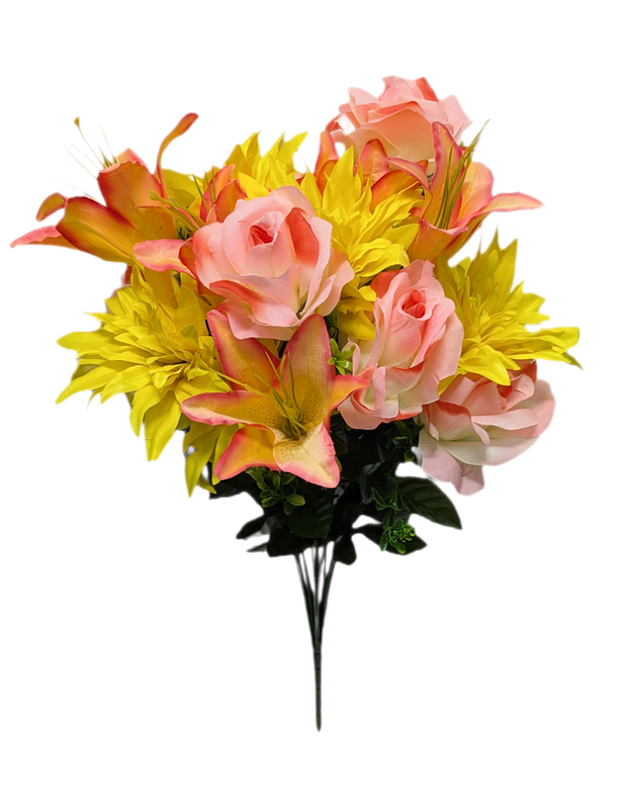 25" Rose Dahlia Lily Bush - Orange & Yellow 