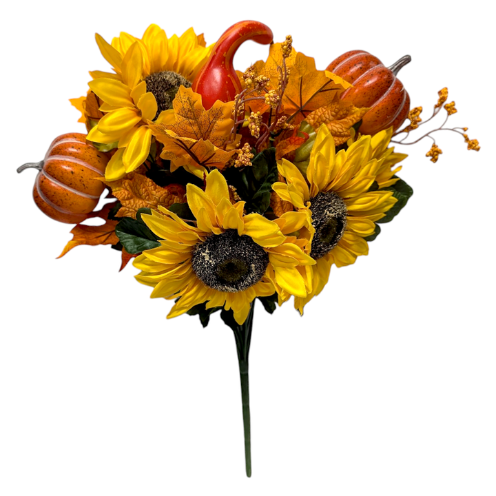 Sunflower Pumpkin Bush With Maple Leaves