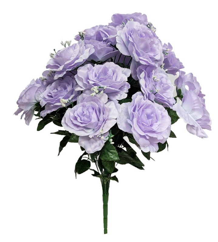 Lavender Full Blooms Open Rose Bush with Baby's Breath