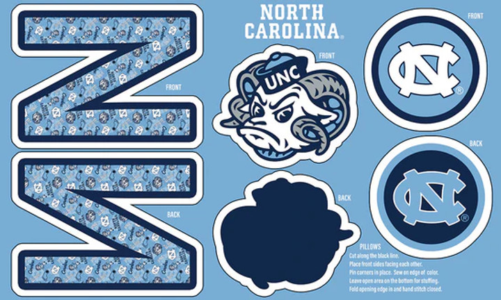 UNIVERSITY OF NORTH CAROLINA-Collegiate Pillow Project-100% Polyester Minky-NC1359