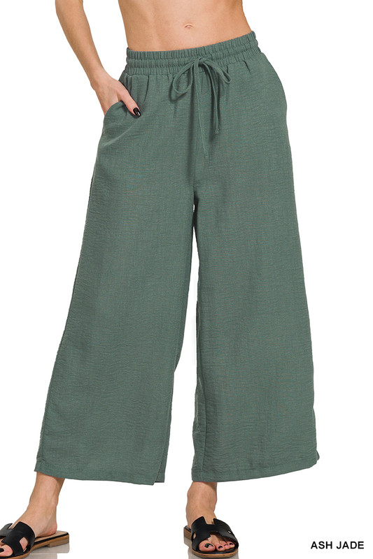 Zenana Woven Crepe Cropped Pants