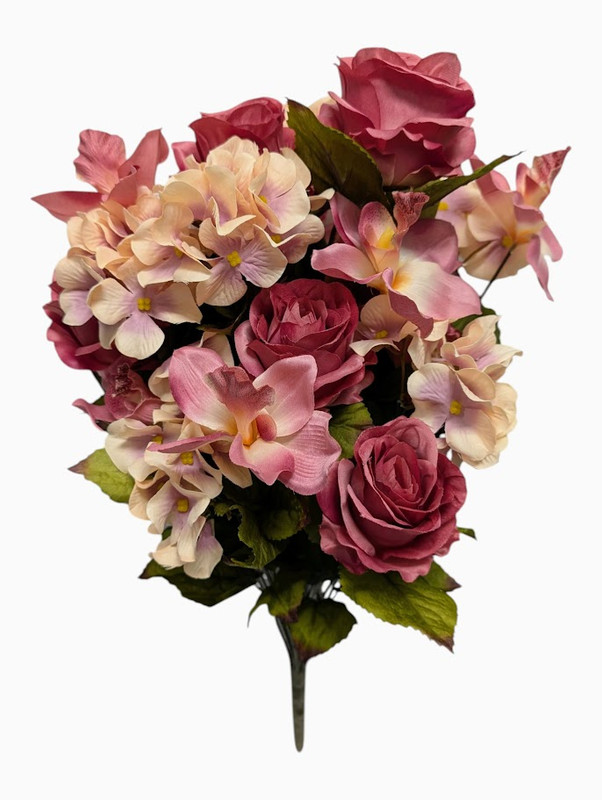 Romantic Rose & Hydrangea Floral Bush - Dusty Mauve & Blush