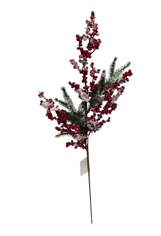 Snowy Red Berry & Pine Pick