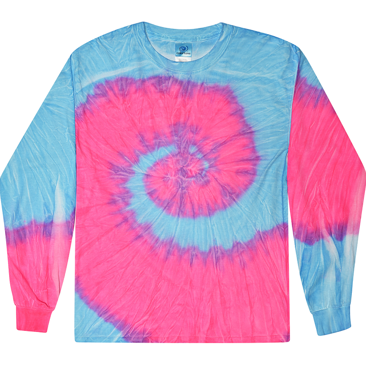 Colortone Tie-Dye Long Sleeve T-Shirt - FLO BLUE & PINK