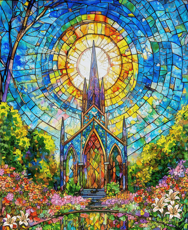 Stained Glass Chapel Fabric Panel (Faith in Full Color) by City Art Studio