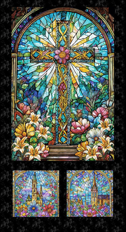 Stained Glass Cross & Window Views Panel (Faith in Full Color) by City Art Studio