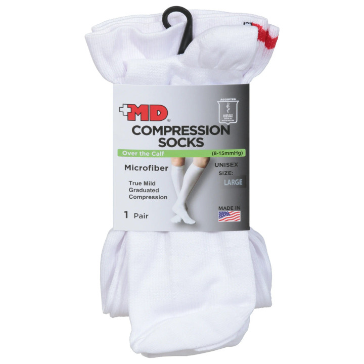 MD Socks Compression Over the Calf Microfiber Unisex MEDIUM - White