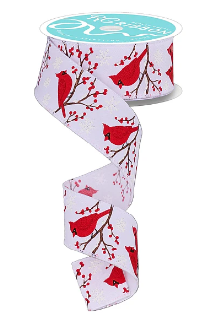 Red Cardinal, Snowflake & Winter Berry Ribbon 1.5"