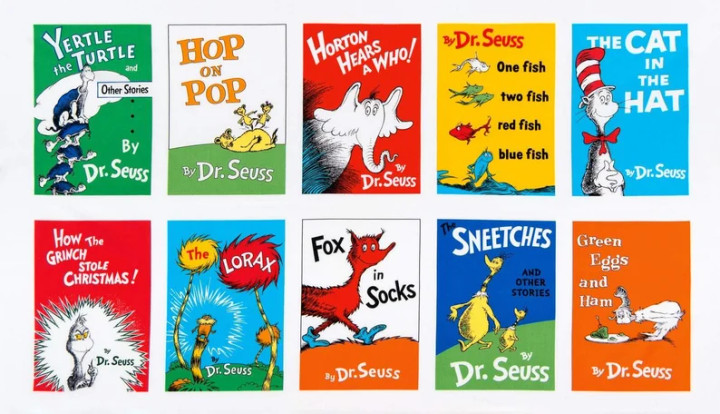 Dr Seuss "Celebrate Seuss" Book Titles Fabric Panel