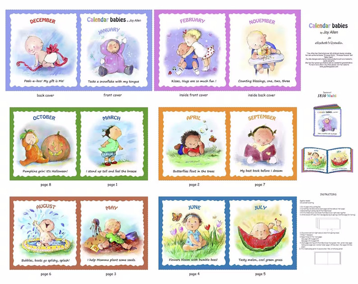 Calendar Babies by Joy Allen Soft Book Cut & Sew Fabric Panel