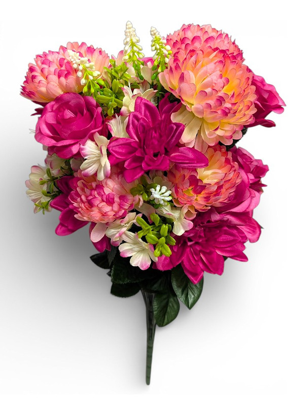 36" Hot Pink & Peach Mixed Dahlia, Mum, & Rose Bush