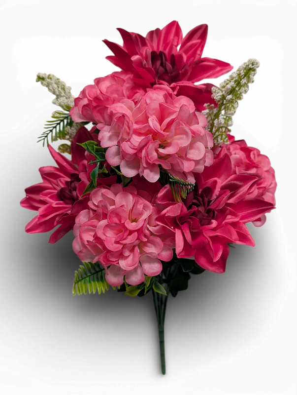 Fuchsia and Pink Dahlia and Mum Bush