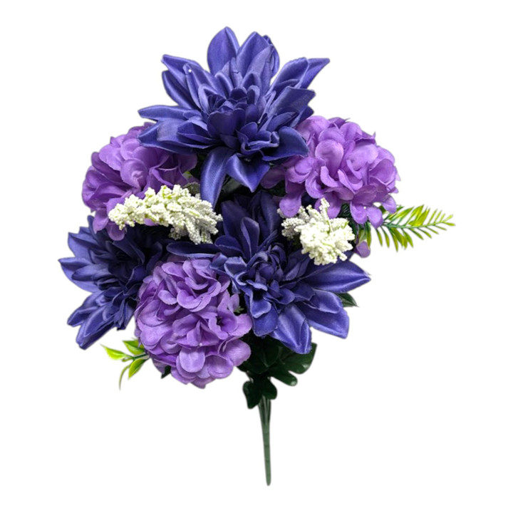 Vibrant Purple Snowball Mums & Indigo Dahlia Mixed Floral Bush