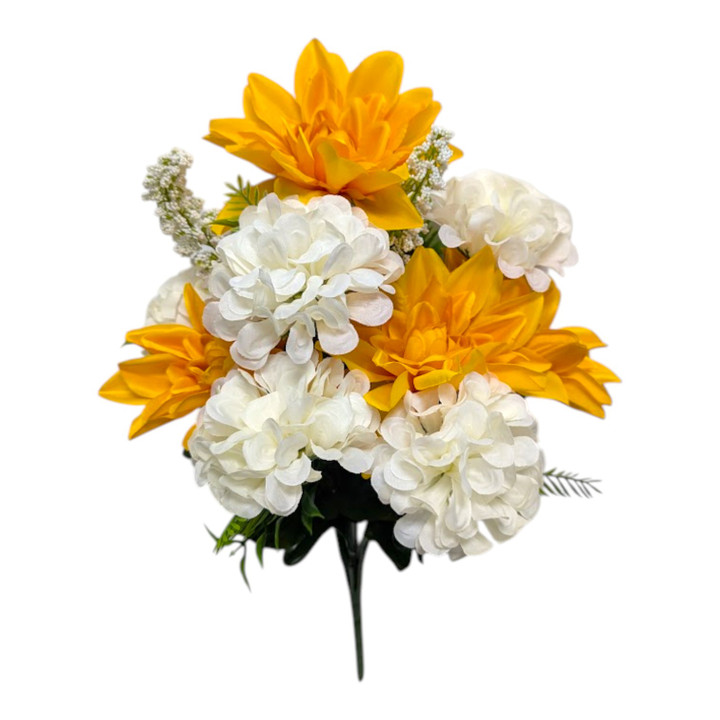 White Snowball Mums & Golden Yellow Dahlia Silk Flowers
