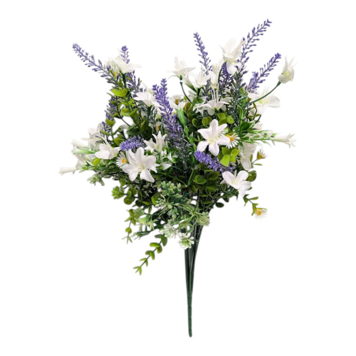 Mixed Wildflower Filler Bush - White Lilies, Purple Lavender & Dainty Daisy Accents