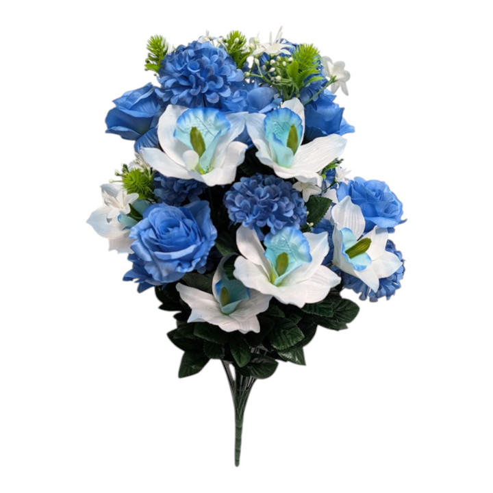 36" Orchids, Dahlias, & Roses Mixed Bush - Spring Blue