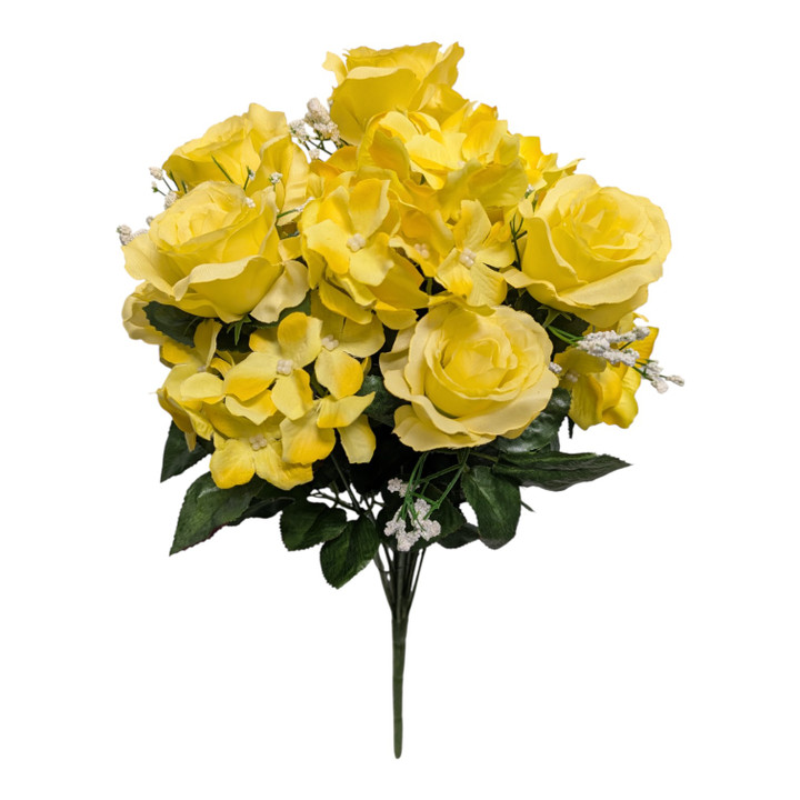 Pale Yellow Roses & Hydrangeas With Gypso