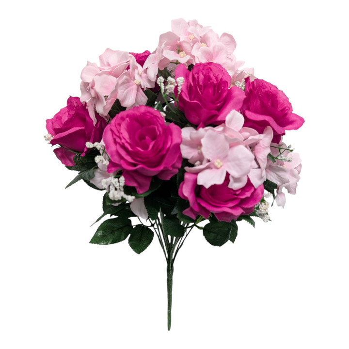 Fuchsia Roses & Hydrangeas With Gypso