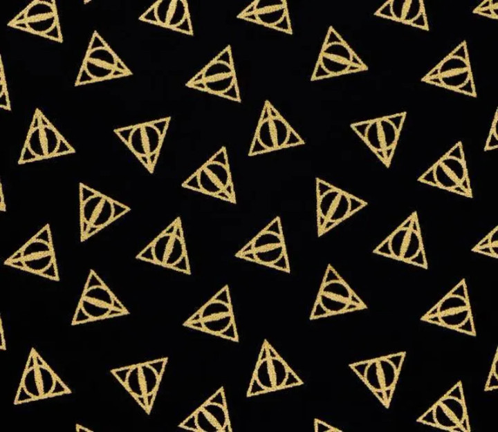 Harry Potter Metallic Gold Deathly Hallows: Iconic Symbols in Black – Camelot Fabrics