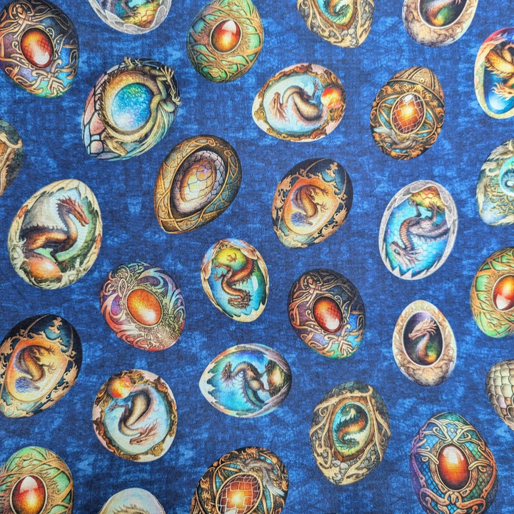 Dragon Fyre: Mythical Dragon Eggs Fabric in Royal Blue