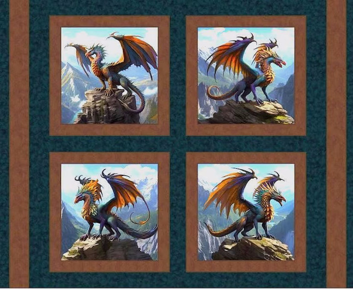Dragon Kings - 4-Block Pillow & Quilt Panel | Dragon Kingdom Collection