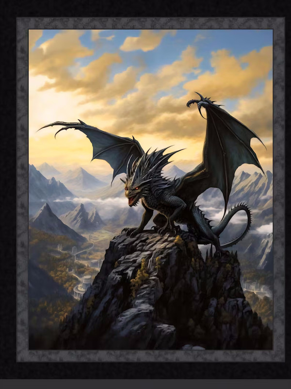 Winged Warrior Dragon Fabric Panel | Dragon Kingdom Collection