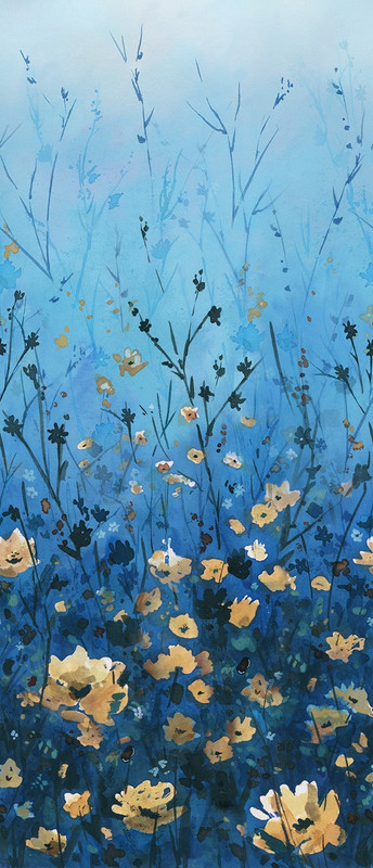 Peacock Reaching Floral Panel || Behind Blue Eyes Digital by Funny Girl