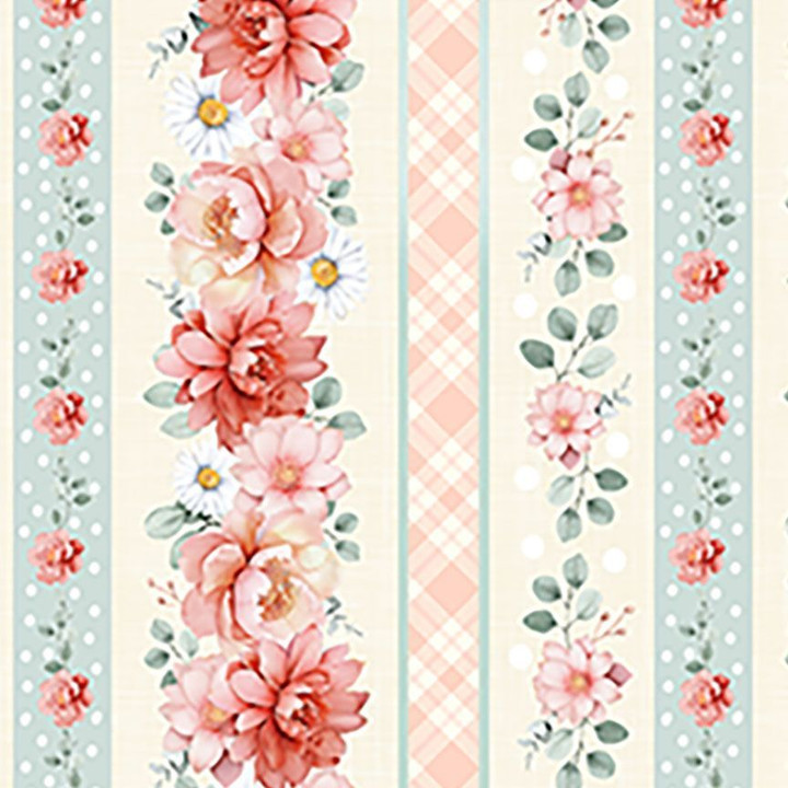 Til The Cows Come Home - Floral Stripe Watercolor Peony Soft Digital Cotton Fabric **Pre-Order Only**