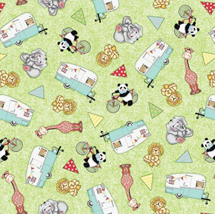 OFFICIALLY LICENSED Bazooples Fabric Camp Out Tossed Animals Campers Trailers Campout Fabric