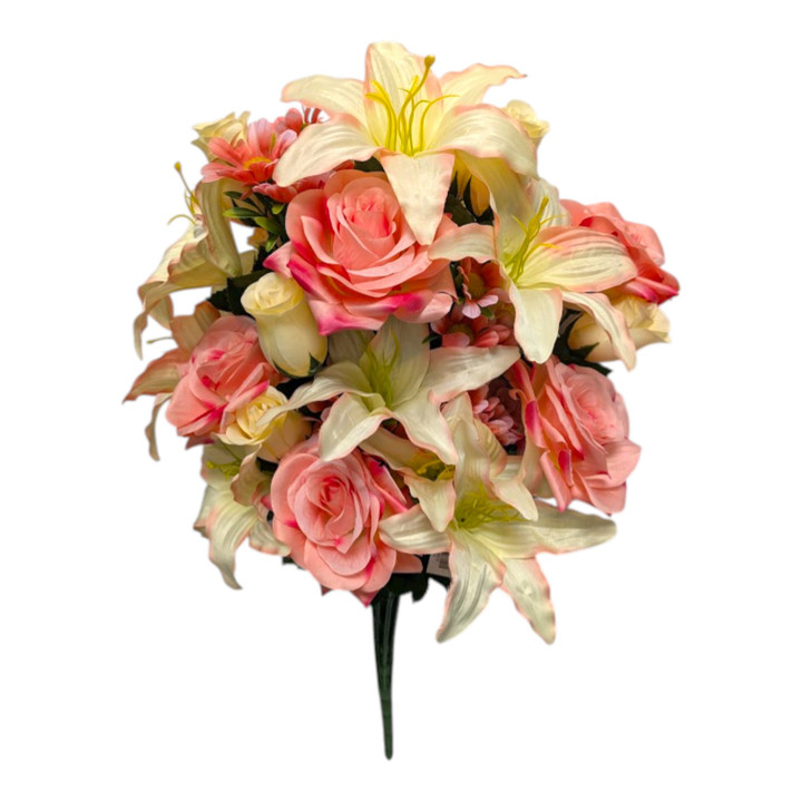 29" Lilium Rose Mixed Floral Bush - Extra Full Pinky Peach & Cream Spring Bouquet