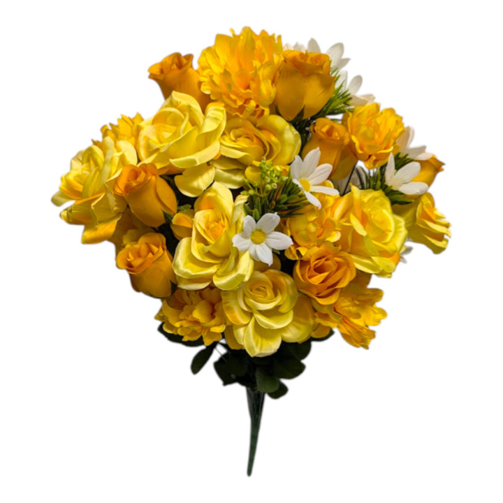 29" Yellow Rose, Yellow Peony & Gold Bud Mixed Floral Bush
