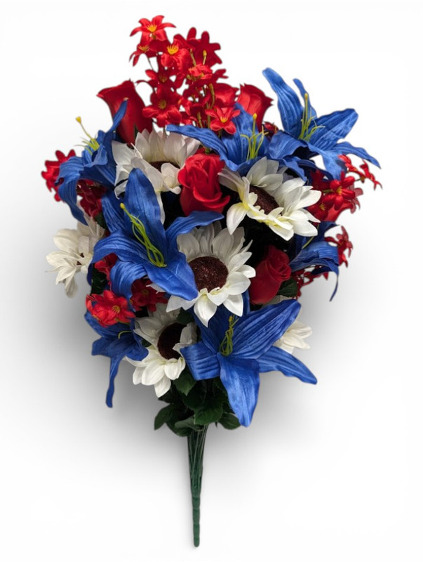 30" Lilium Sunflower Mixed Floral Bush: Extra Full Red, White & Blue Patriotic Bouquet