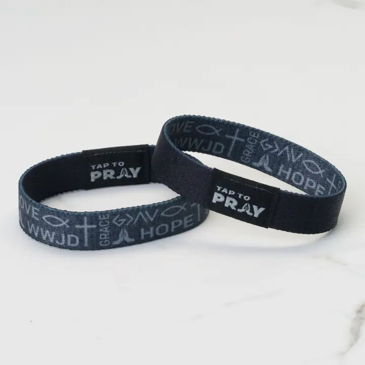 Tap To Pray™ Reversible Wristbands - Symbols of Faith - Grey (WWJD, HOPE, LOVE, FAITH, SAVED)