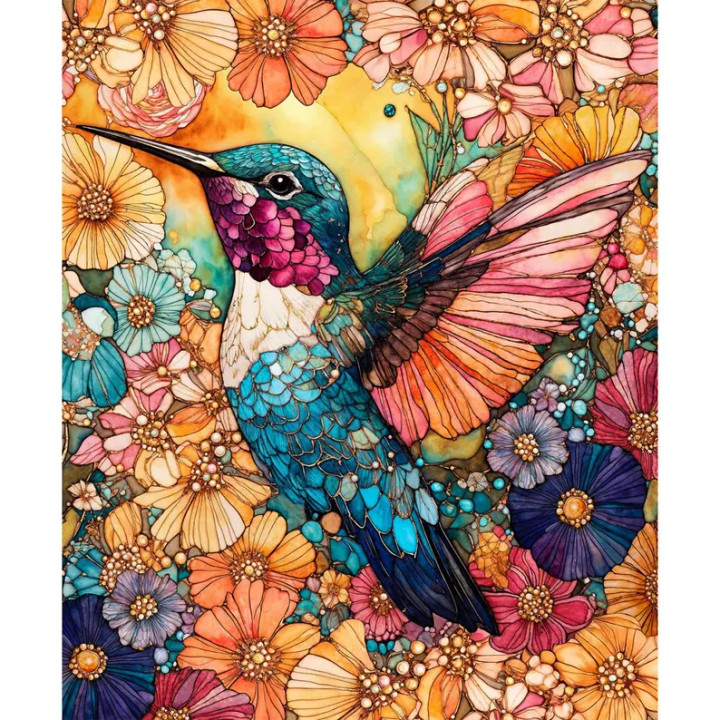 Flight of Beauty Hummingbird Floral Cotton Fabric Panel