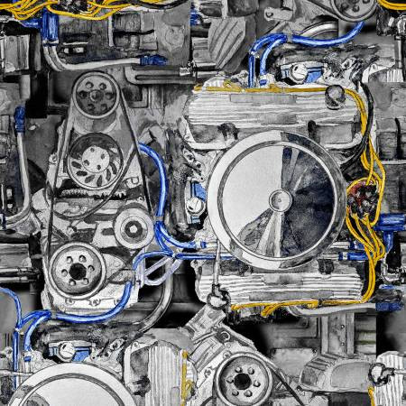 Road Runners: Multi Check Engine Gauges ~ Car Culture Cotton Fabric