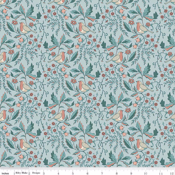 Ambleside – Main Floral & Bird in Blue by Amanda Niederhauser for Riley Blake Designs