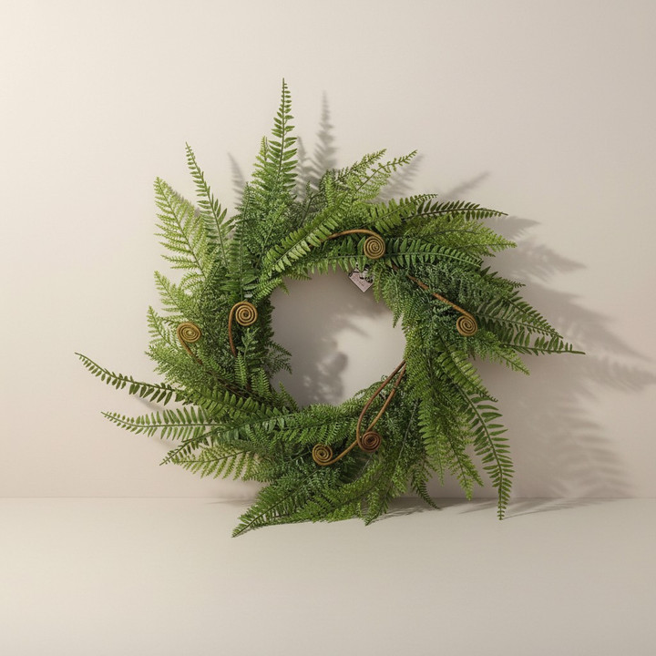 Mixed Fern / Bead Grass Wreath with Coiled Accents