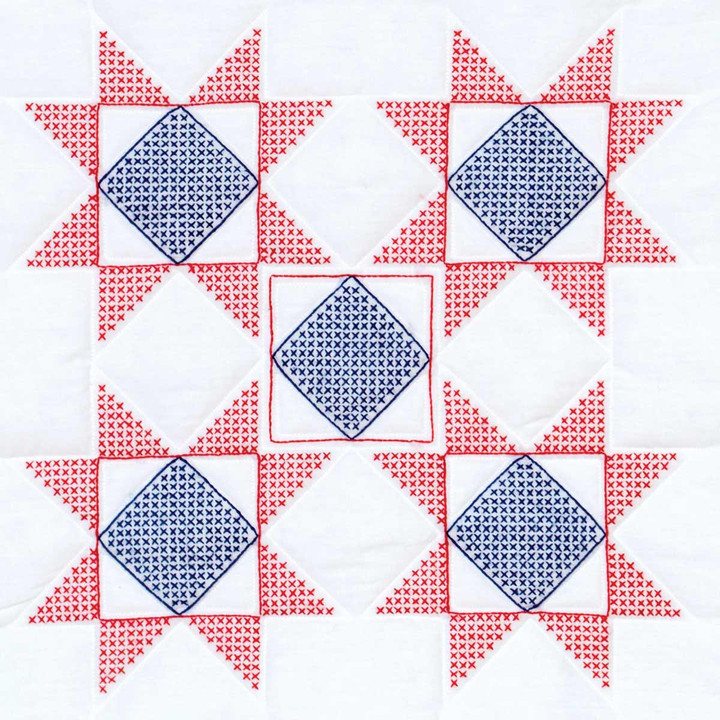 Five Cross-Stitch Stars 18" Quilt Blocks