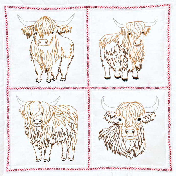 Four Highland Cows 18" Quilt Blocks
