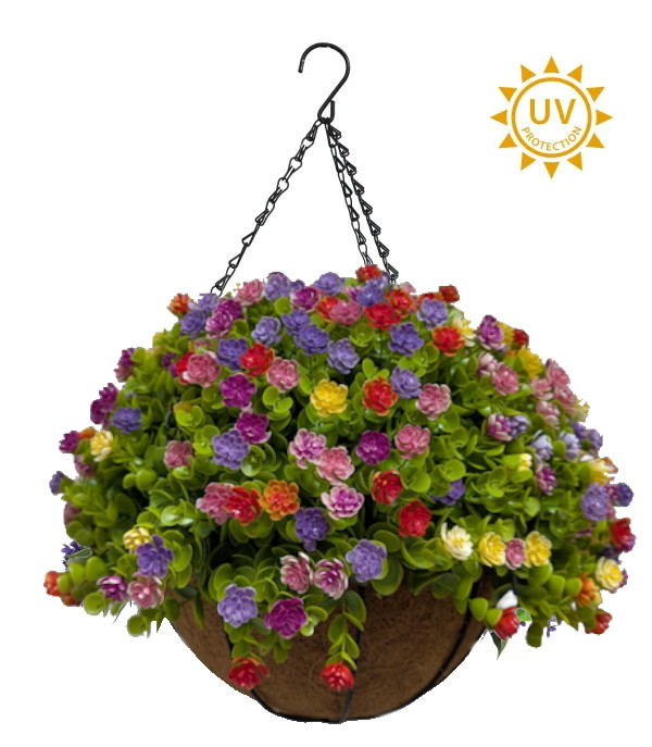 Colorful Floral Topiary Hanging Basket, 14" UV Protection