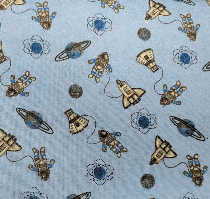 Spacewalk: Astronauts & Space Capsules Light Blue Cotton Flannel