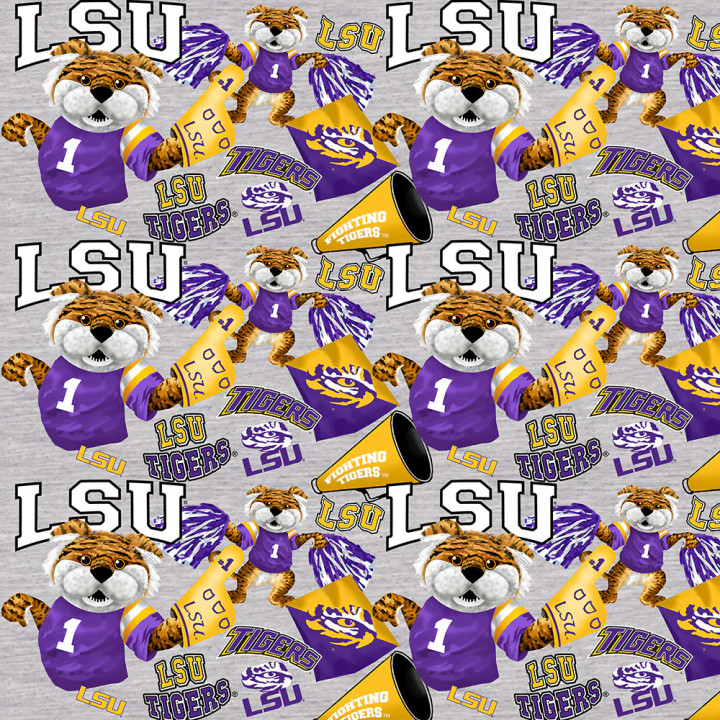 Louisiana State University LSU Purple & Gold Mascot Cotton Fabric - NCAA Collegiate Series