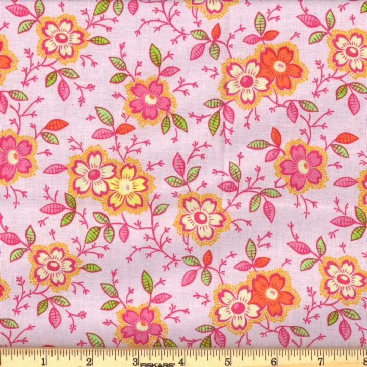 Happy Pink Retro Floral Print Cotton Fabric