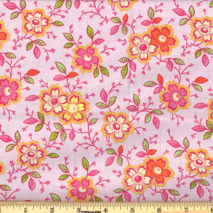 Pink Floral Happy Color 12 Cotton Fabric – Colorful Flower Quilt Fabric