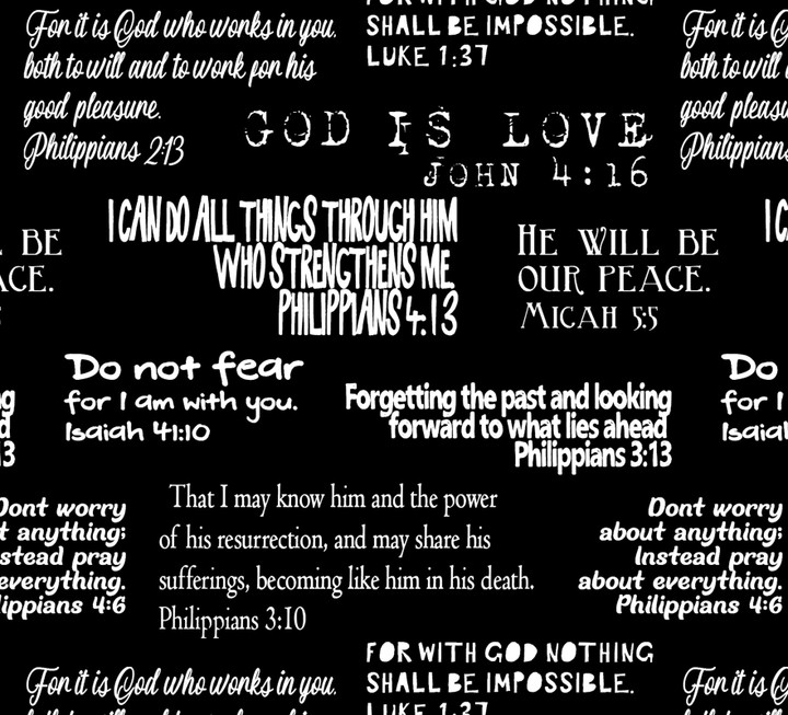 Black Inspirational Bible Verse Scripture Cotton Fabric