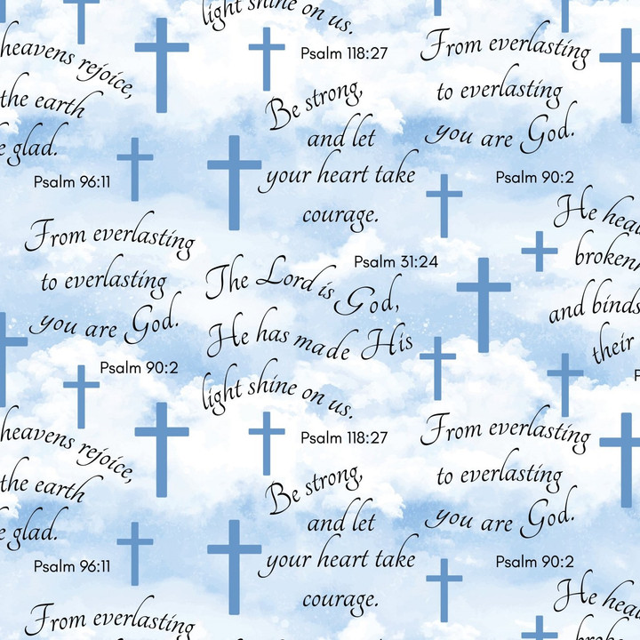 Inspirational Psalms Cross Scripture Cotton Fabric