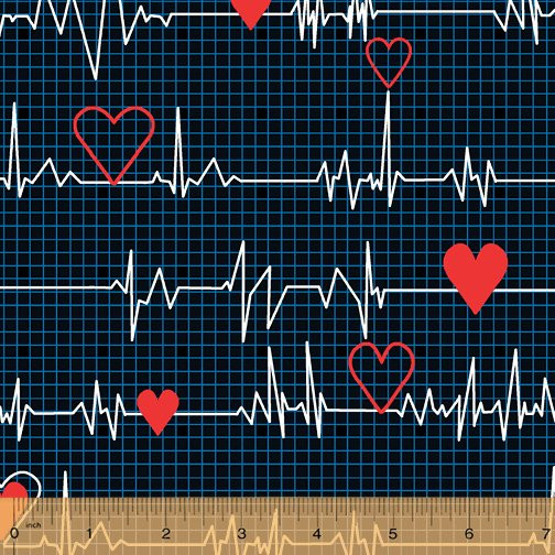 Calling All Nurses Heartbeat Cotton Fabric – Navy