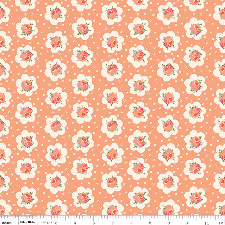 Peach Cobbler Peach Petal Framed Floral Print Riley Blake Cotton Fabric