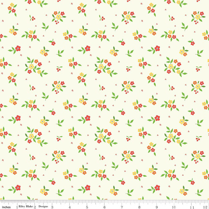 Summer’s in Town Cream Small Floral Sprig Print Riley Blake Cotton Fabric